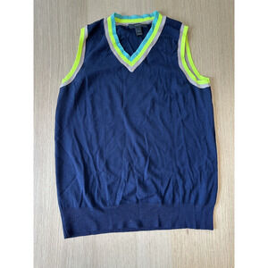 J.Crew Womens navy 100% merino wool vest with neon details Size Small 2628